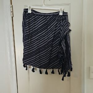 Aerie Navy and White Faux Wrap Tasseled Skirt (Size XL)